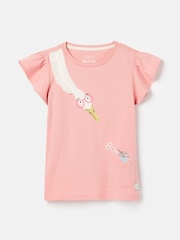 Joules Girls' Flutter Astra Pink Short Sleeve Artwork T-Shirt - Image 1 of 5