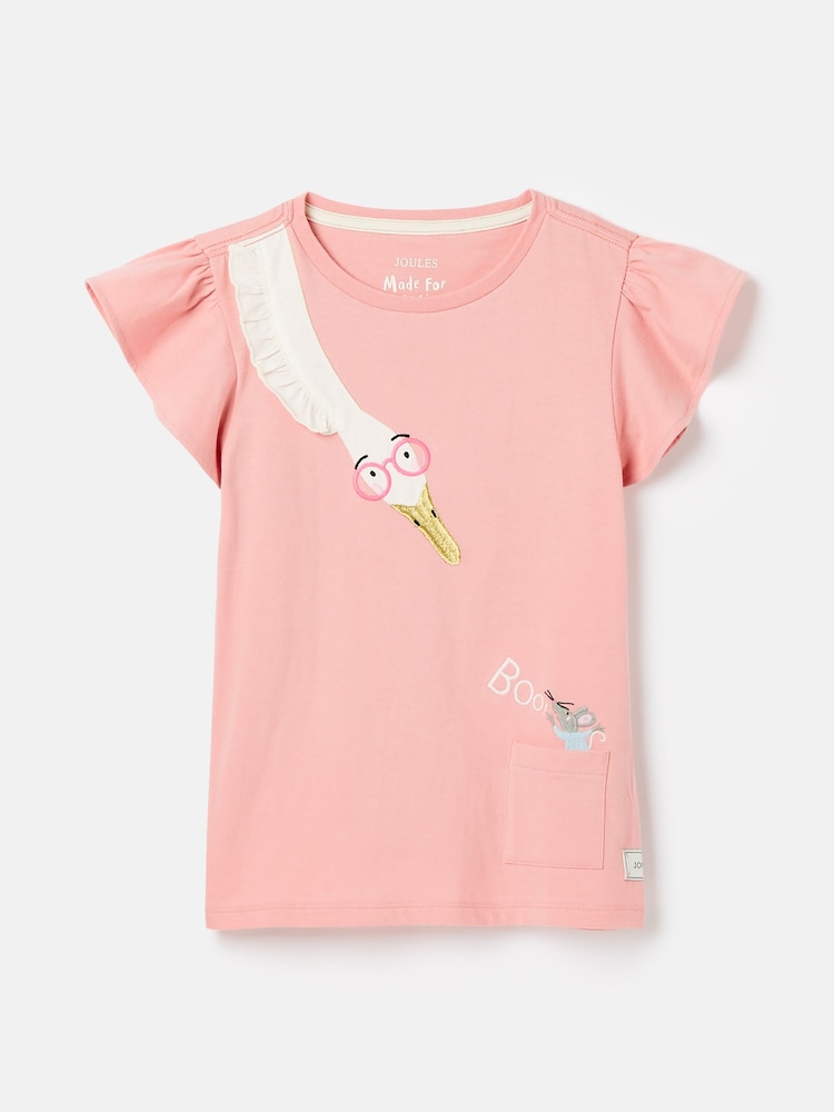 Joules Girls' Flutter Astra Pink Short Sleeve Artwork T-Shirt - Image 1 of 5 Joules Girls' Flutter Astra Pink Short Sleeve Artwork T-Shirt - Image 1 of 5