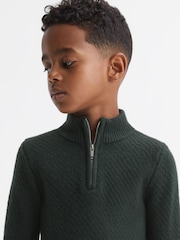 Reiss Forest Green Tempo Senior Slim Fit Knitted Half-Zip Funnel Neck Jumper - Image 1 of 5