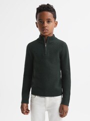 Reiss Forest Green Tempo Senior Slim Fit Knitted Half-Zip Funnel Neck Jumper - Image 3 of 5