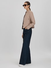 Reiss Neutral Lola Leather Zip-Front Jacket - Image 3 of 7