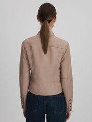 Reiss Neutral Lola Leather Zip-Front Jacket - Image 5 of 7