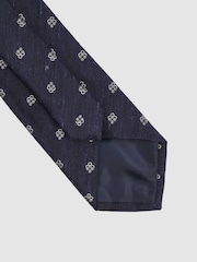 Reiss Navy Francesco Silk Blend Textured Floral Print Tie - Image 3 of 4