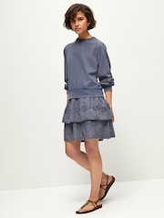 Indigo Blue Pretty Ruffle Tiered Sweatshirt Overlay Smock Dress - Image 2 of 7