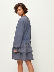 Indigo Blue Pretty Ruffle Tiered Sweatshirt Overlay Smock Dress - Image 3 of 7