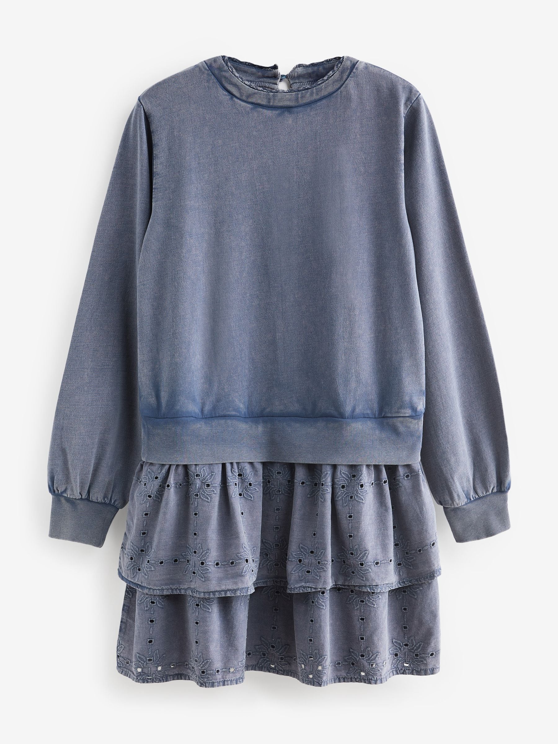 Buy Indigo Blue Pretty Ruffle Tiered Sweatshirt Overlay Smock Dress from Next Luxembourg