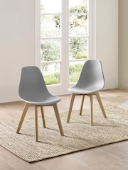 Julian Bowen Set of 2 Grey Agatha White Plastic Dining Chairs with Wooden Legs - Image 1 of 14