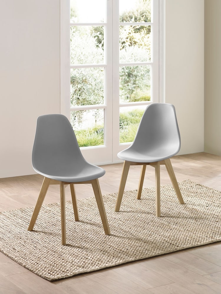 Julian Bowen Set of 2 Grey Agatha White Plastic Dining Chairs with Wooden Legs - Image 1 of 14 Julian Bowen Set of 2 Grey Agatha White Plastic Dining Chairs with Wooden Legs - Image 1 of 14
