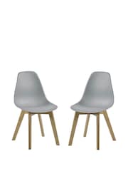 Julian Bowen Set of 2 Grey Agatha White Plastic Dining Chairs with Wooden Legs - Image 9 of 14