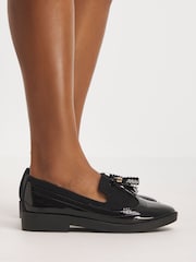 Simply Be Black Tassel Trim Slipper Cut Loafers In Extra Wide Fit - Image 1 of 4
