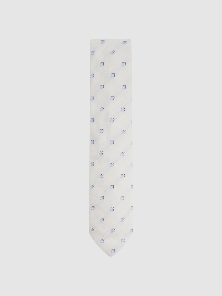 Reiss Cream Francesco Silk Blend Textured Floral Print Tie - Image 1 of 5