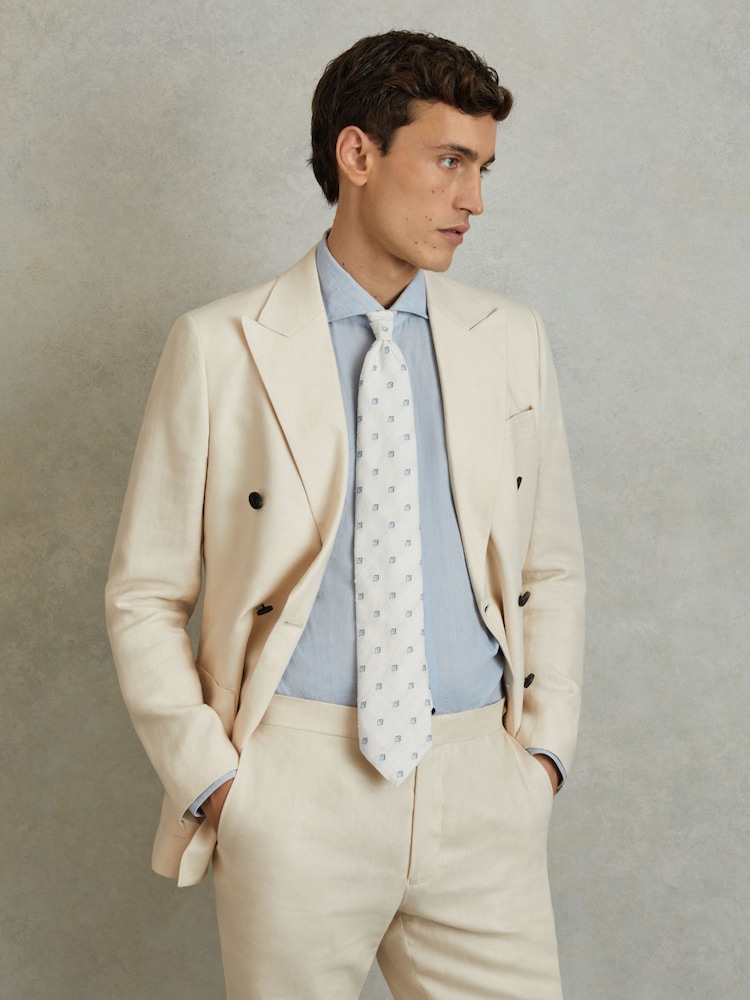 Reiss Cream Francesco Silk Blend Textured Floral Print Tie - Image 2 of 5 Reiss Cream Francesco Silk Blend Textured Floral Print Tie - Image 2 of 5