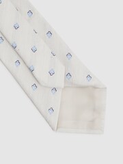 Reiss Cream Francesco Silk Blend Textured Floral Print Tie - Image 4 of 5