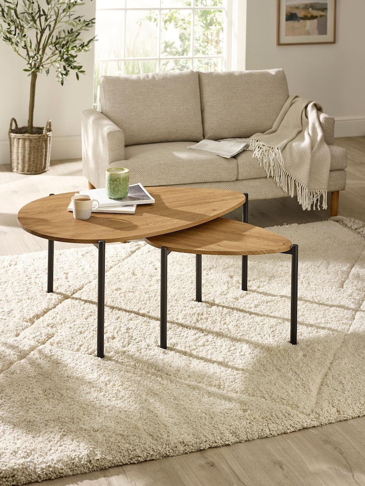 Julian Bowen Oak Lorette Effect Teardrop Nest of 2 Coffee Table - Image 1 of 10 Julian Bowen Oak Lorette Effect Teardrop Nest of 2 Coffee Table - Image 1 of 10