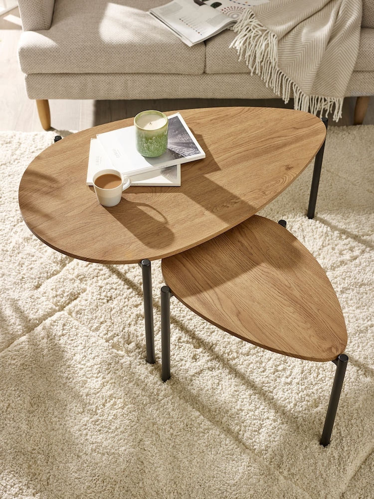 Julian Bowen Oak Lorette Effect Teardrop Nest of 2 Coffee Table - Image 2 of 10 Julian Bowen Oak Lorette Effect Teardrop Nest of 2 Coffee Table - Image 2 of 10