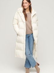 Superdry White Longline Hooded Puffer Gilet - Image 1 of 1