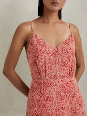 Reiss Red Olivia Petite Printed Belted Midi Dress - Image 4 of 8