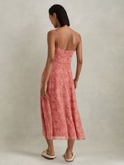 Reiss Red Olivia Petite Printed Belted Midi Dress - Image 5 of 8