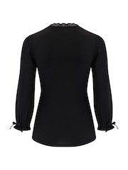 Pour Moi Black Anya Lace Detail Recycled Slinky Jersey Top - Image 5 of 5