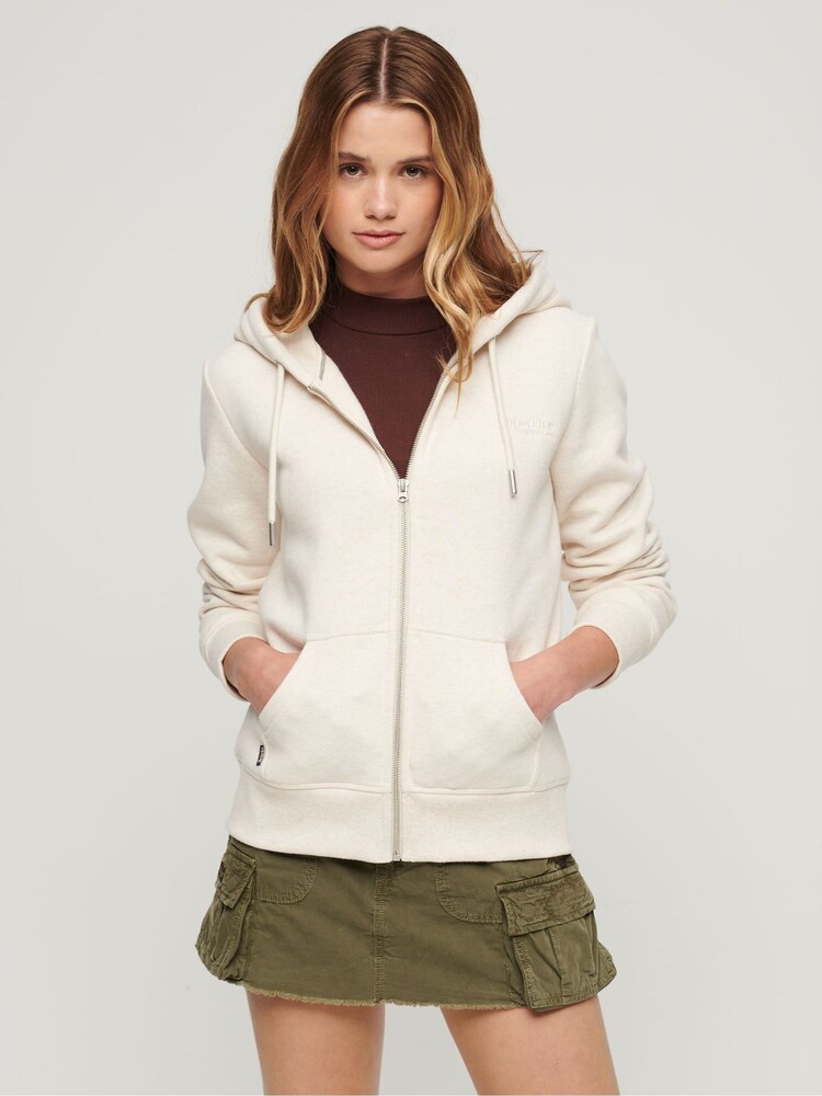 Superdry Cream Essential Logo Zip Hoodie - Image 1 of 6