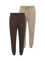 Brązowy - Zestaw 2 par joggersów M&Co Petite ze ściągaczem - Obraz 1 z 8