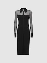 Reiss Black Nala Sheer Knitted Button-Through Midi Dress - Image 2 of 5