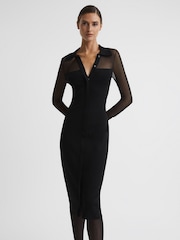 Reiss Black Nala Sheer Knitted Button-Through Midi Dress - Image 3 of 5