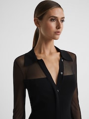 Reiss Black Nala Sheer Knitted Button-Through Midi Dress - Image 4 of 5