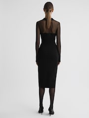 Reiss Black Nala Sheer Knitted Button-Through Midi Dress - Image 5 of 5