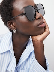 Black Polarised Large Round Sunglasses - Image 1 of 6