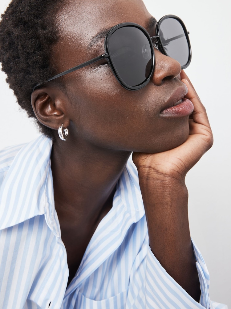 Black Polarised Large Round Sunglasses - Image 1 of 6