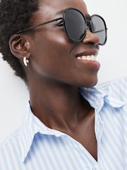 Black Polarised Large Round Sunglasses - Image 3 of 6