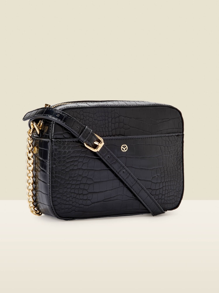 Sosandar Black Faux Leather Chain Detail Cross-Body Bag - Image 1 of 4