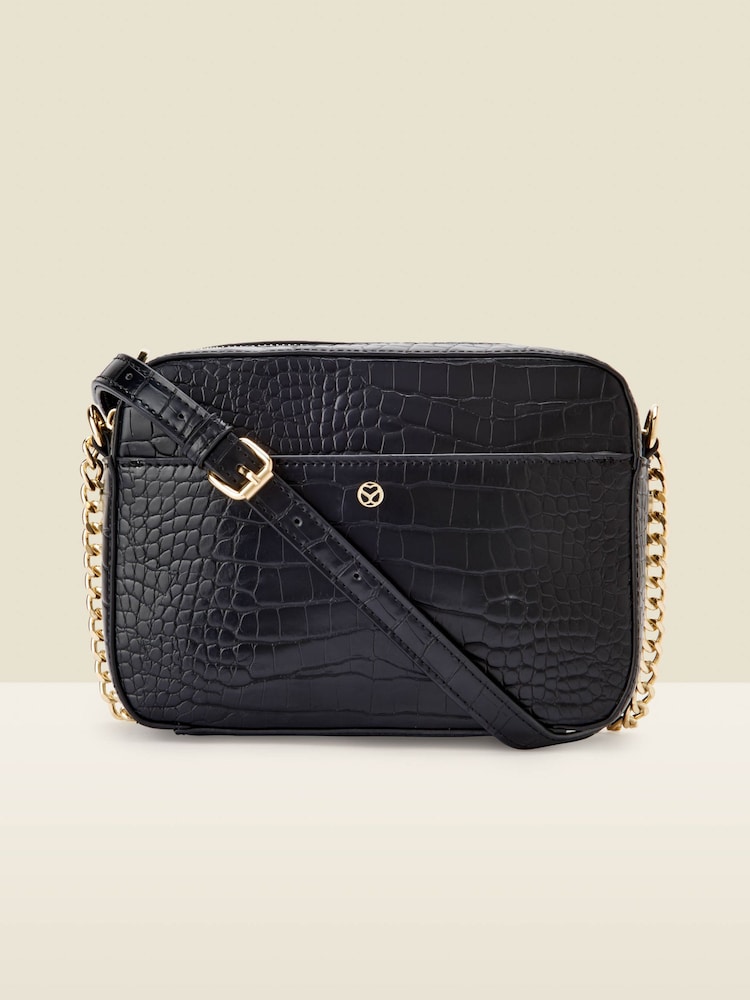 Sosandar Black Faux Leather Chain Detail Cross-Body Bag - Image 2 of 4
