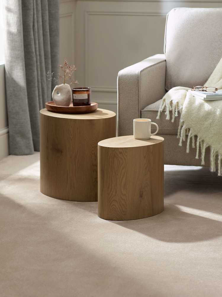 Julian Bowen Light Oak Toba Walnut Effect Nest of 2 Tables - Image 1 of 7