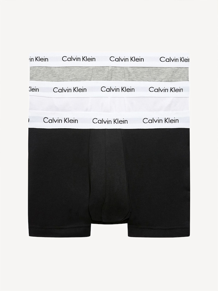 Calvin Klein Black/Grey/White Classic Stretch Trunks 3 Pack Boxers - Image 1 of 5