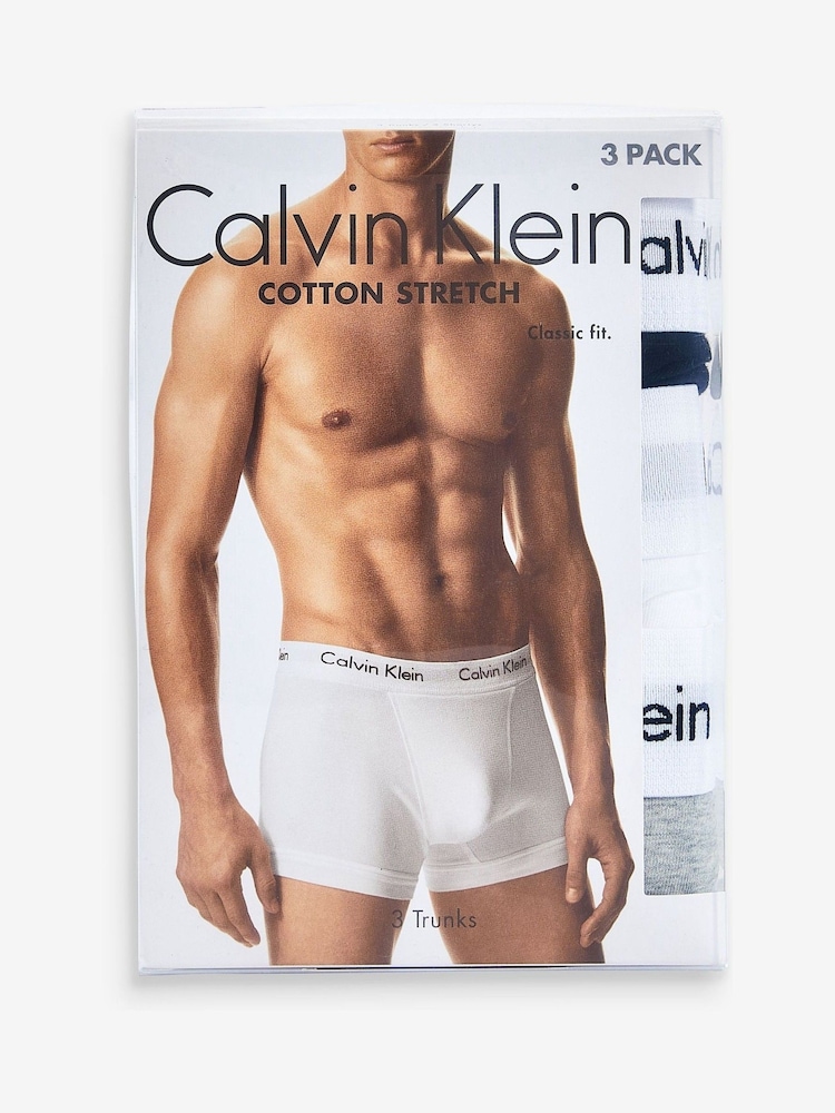 Calvin Klein Black/Grey/White Classic Stretch Trunks 3 Pack Boxers - Image 5 of 5