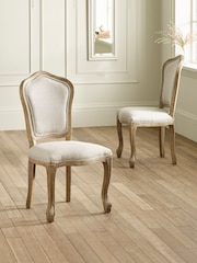 Julian Bowen Oatmeal  Limed Oak Set of 2 Camille Upholstered Dining Chairs with French Style Legs - Image 1 of 14