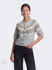 ONLY Grey Fair Isle Short Sleeve Cardigan - Image 1 of 7