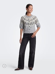 ONLY Grey Fair Isle Short Sleeve Cardigan - Image 2 of 7
