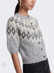 ONLY Grey Fair Isle Short Sleeve Cardigan - Image 4 of 7