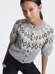 ONLY Grey Fair Isle Short Sleeve Cardigan - Image 5 of 7