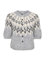 ONLY Grey Fair Isle Short Sleeve Cardigan - Image 6 of 7