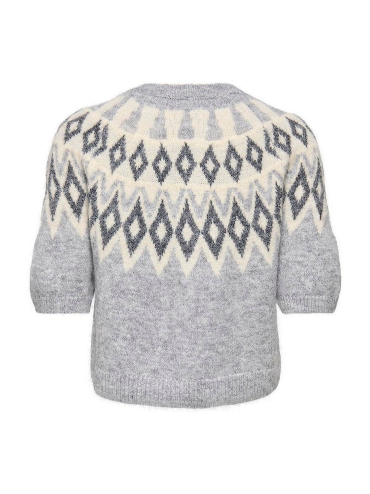 ONLY Grey Fair Isle Short Sleeve Cardigan - Image 7 of 7 ONLY Grey Fair Isle Short Sleeve Cardigan - Image 7 of 7