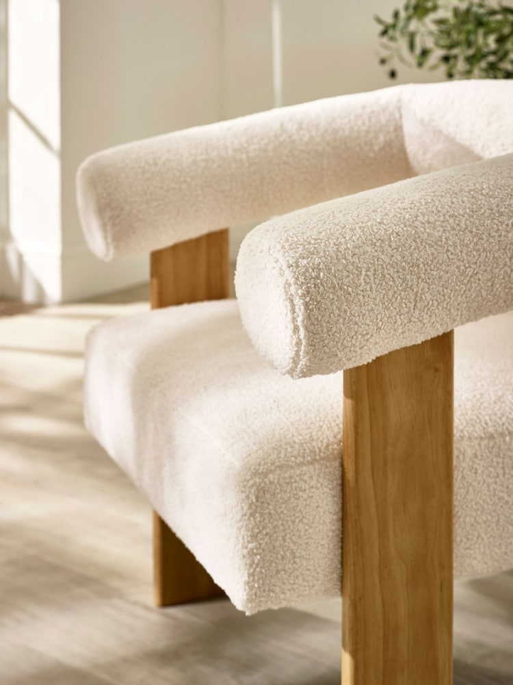 Julian Bowen White Freya Boucle Upholstered Accent Chair with Solid Wood Legs - Image 2 of 9 Julian Bowen White Freya Boucle Upholstered Accent Chair with Solid Wood Legs - Image 2 of 9