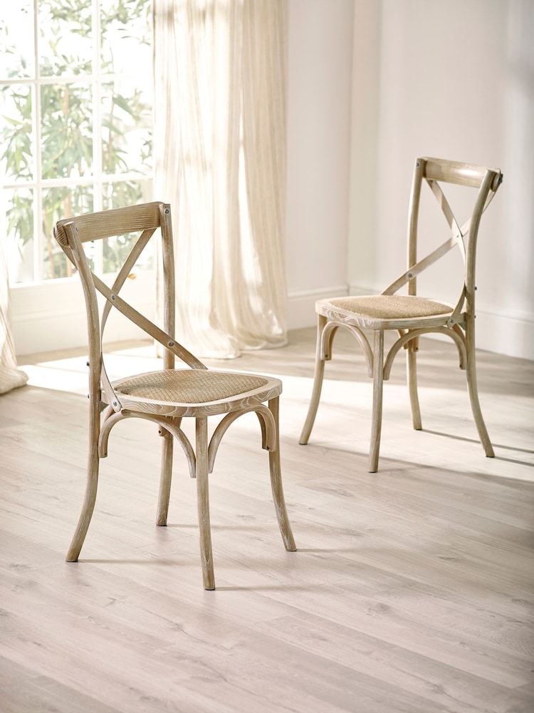 Julian Bowen Limed Oak Set of 2 Satie Rattan Bistro Chairs - Image 1 of 12 Julian Bowen Limed Oak Set of 2 Satie Rattan Bistro Chairs - Image 1 of 12