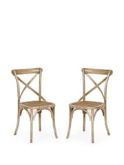 Julian Bowen Limed Oak Set of 2 Satie Rattan Bistro Chairs - Image 9 of 12