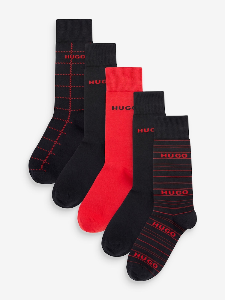 HUGO Black/Red Design Socks Gift Set 5 Pack - Image 1 of 7