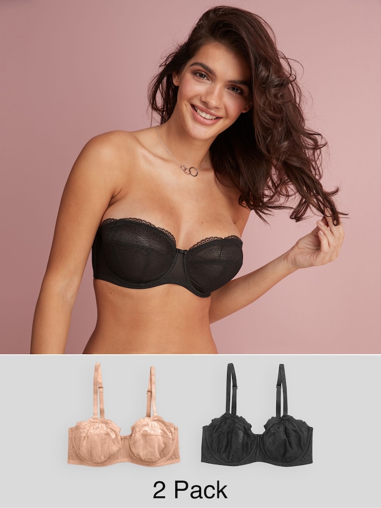 Schwarz / Praline, Nude - Unwattierte, trägerlose BHs im 2er-Pack, DD+ - Bild 1 von 6 Schwarz / Praline, Nude - Unwattierte, trägerlose BHs im 2er-Pack, DD+ - Bild 1 von 6