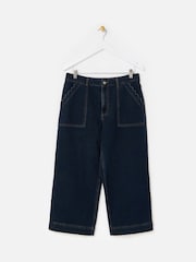 Oliver Bonas Blue Denim Scalloped Pocket Cropped Wide Leg Jeans - Image 1 of 5